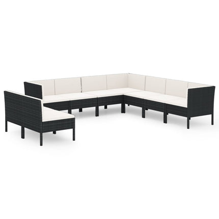 9 Piece Patio Lounge Set with Cushions Poly Rattan Black
