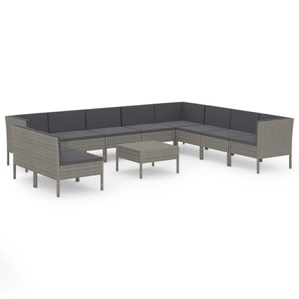 11 Piece Patio Lounge Set with Cushions Poly Rattan Gray