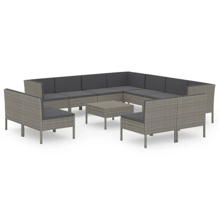 12 Piece Patio Lounge Set with Cushions Poly Rattan Gray