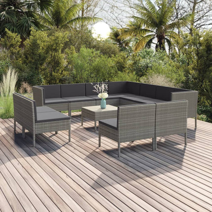 12 Piece Patio Lounge Set with Cushions Poly Rattan Gray