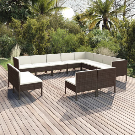12 Piece Patio Lounge Set with Cushions Poly Rattan Brown