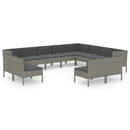 12 Piece Patio Lounge Set with Cushions Poly Rattan Gray
