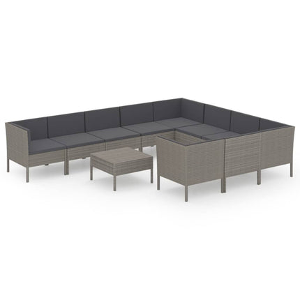 11 Piece Patio Lounge Set with Cushions Poly Rattan Gray