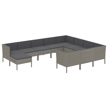 11 Piece Patio Lounge Set with Cushions Poly Rattan Gray