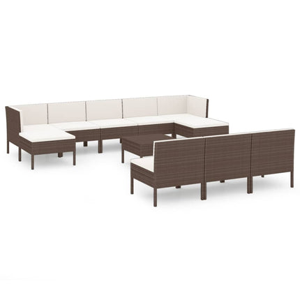 11 Piece Patio Lounge Set with Cushions Poly Rattan Brown