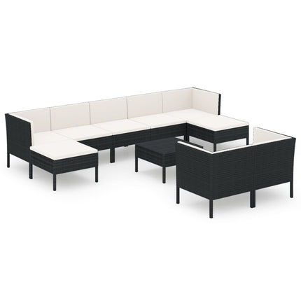 10 Piece Patio Lounge Set with Cushions Poly Rattan Black