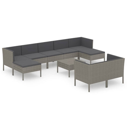10 Piece Patio Lounge Set with Cushions Poly Rattan Gray