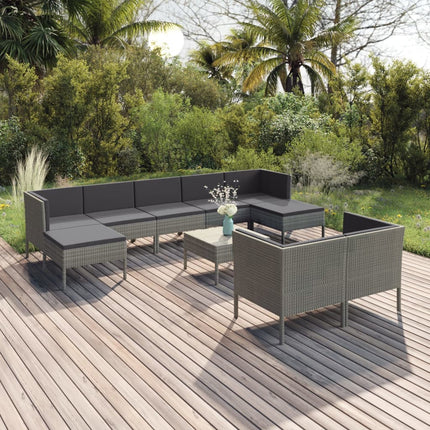 10 Piece Patio Lounge Set with Cushions Poly Rattan Gray