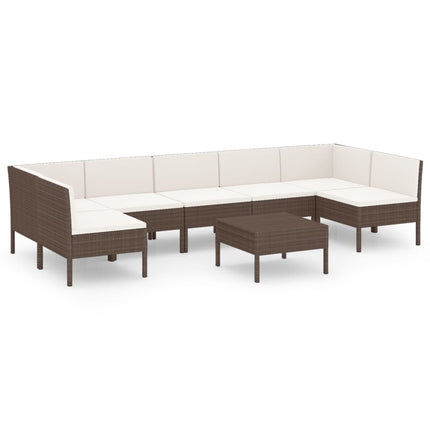 8 Piece Patio Lounge Set with Cushions Poly Rattan Brown