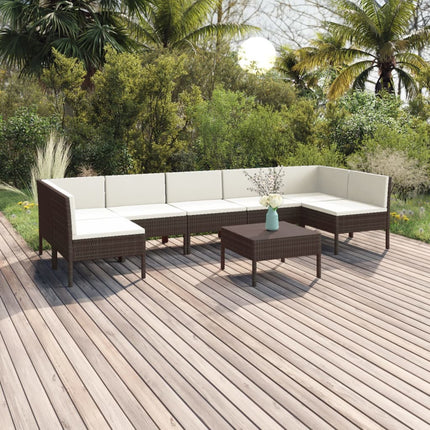8 Piece Patio Lounge Set with Cushions Poly Rattan Brown