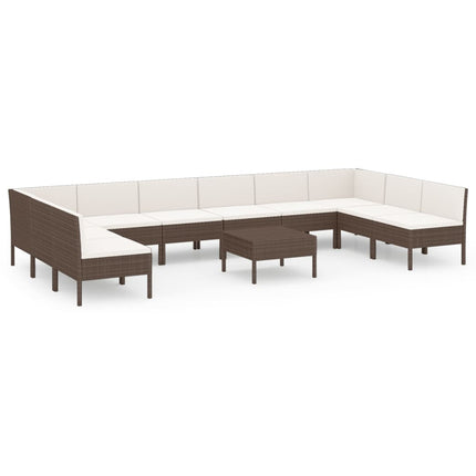 11 Piece Patio Lounge Set with Cushions Poly Rattan Brown