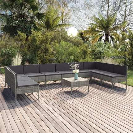 11 Piece Patio Lounge Set with Cushions Poly Rattan Gray