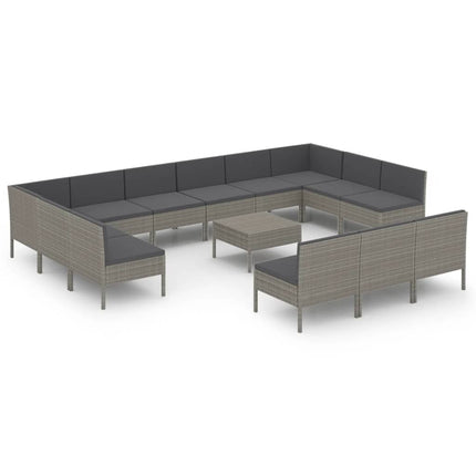14 Piece Patio Lounge Set with Cushions Poly Rattan Gray
