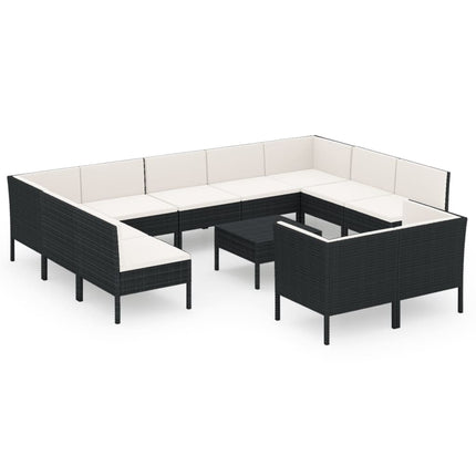 12 Piece Patio Lounge Set with Cushions Poly Rattan Black