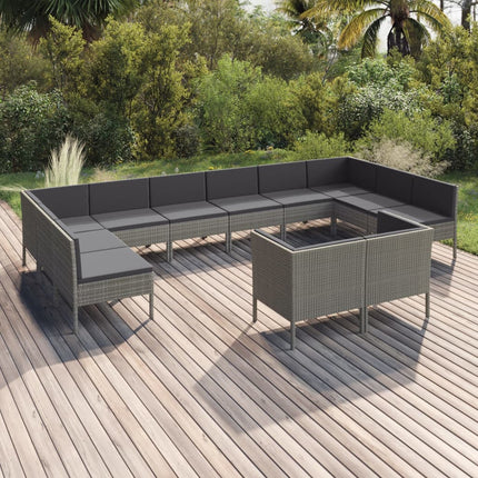 12 Piece Patio Lounge Set with Cushions Poly Rattan Gray