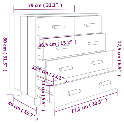 Sideboard HAMAR White 31.1"x15.7"x31.5" Solid Wood Pine