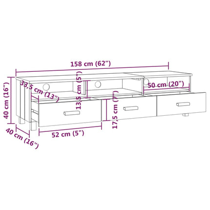 TV Stand HAMAR Honey Brown 62.2"x15.7"x15.7" Solid Wood Pine