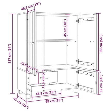 Wardrobe HAMAR Dark Gray 39"x17.7"x53.9" Solid Wood Pine