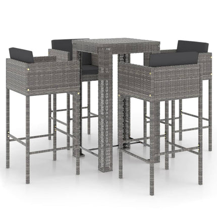 5 Piece Patio Bar Set with Cushions Poly Rattan Gray