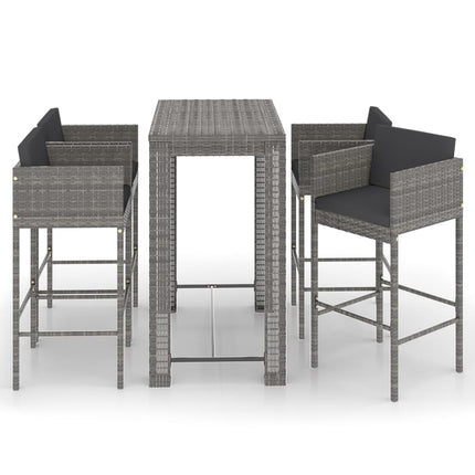 5 Piece Patio Bar Set with Cushions Poly Rattan Gray
