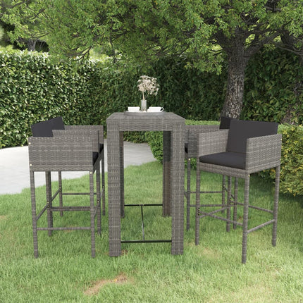 5 Piece Patio Bar Set with Cushions Poly Rattan Gray