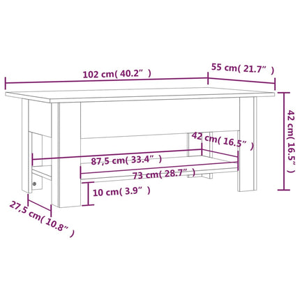 Coffee Table White 40.2"x21.7"x16.5" Engineered Wood