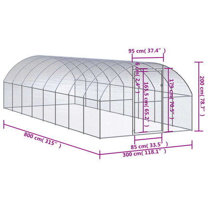 Outdoor Chicken Coop 9.8'x26.2'x6.6'Galvanized Steel