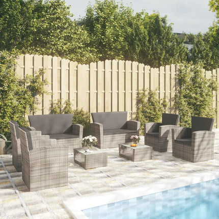 8 Piece Patio Lounge Set with Cushions Poly Rattan Gray