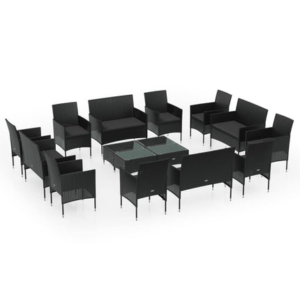 16 Piece Patio Lounge Set with Cushions Poly Rattan Black