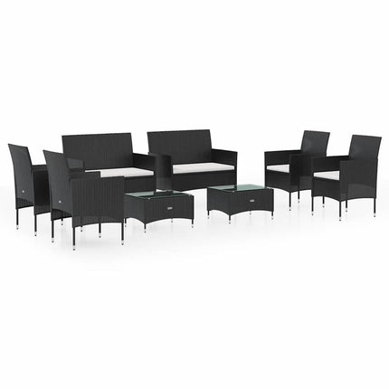 8 Piece Patio Lounge Set with Cushions Poly Rattan Black