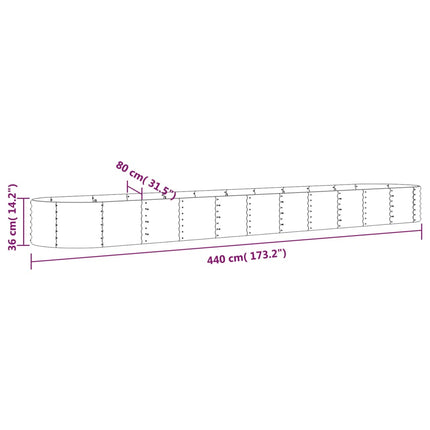 Patio Raised Bed Galvanized Steel 440x80 x 14.2 " Silver