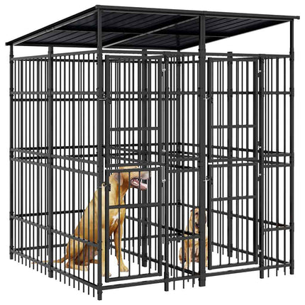 Outdoor Dog Kennel with Roof Steel 39.7 ft²