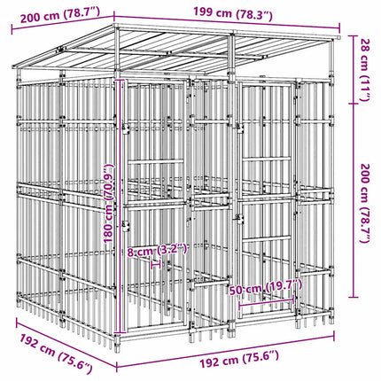 Outdoor Dog Kennel with Roof Steel 39.7 ft²