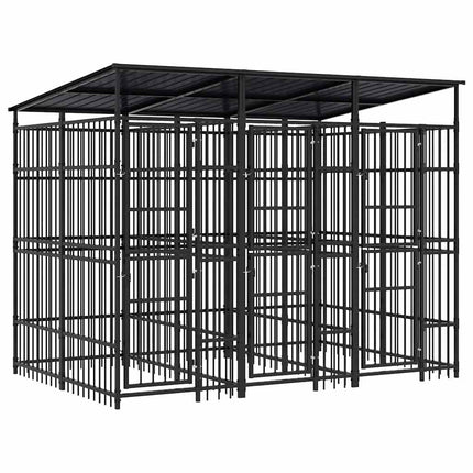 Outdoor Dog Kennel with Roof Steel 59.5 ft²