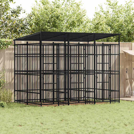Outdoor Dog Kennel with Roof Steel 59.5 ft²