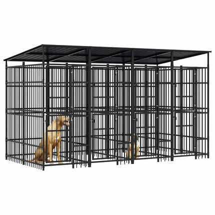 Outdoor Dog Kennel with Roof Steel 79.3 ft²