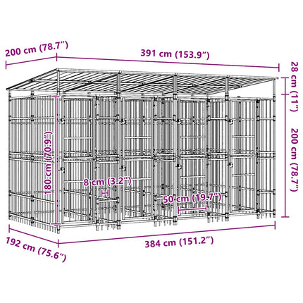 Outdoor Dog Kennel with Roof Steel 79.3 ft²