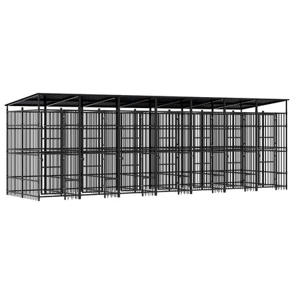 Outdoor Dog Kennel with Roof Steel 138.9 ft²