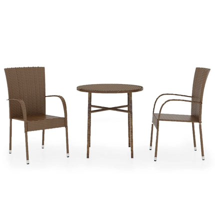 3 Piece Patio Dining Set Poly Rattan Brown