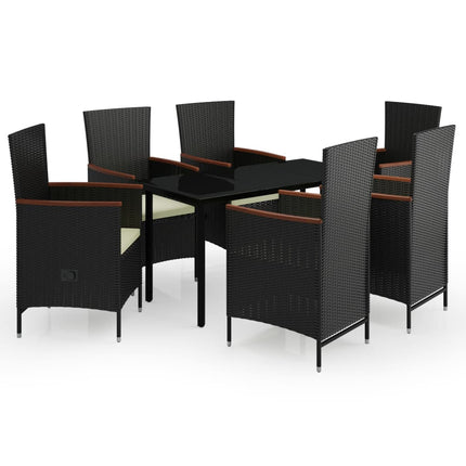 7 Piece Patio Dining Set with Cushions Black