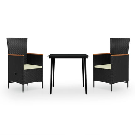 3 Piece Patio Dining Set with Cushions Black