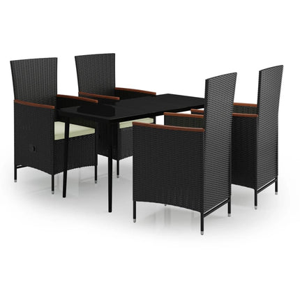 5 Piece Patio Dining Set with Cushions Black