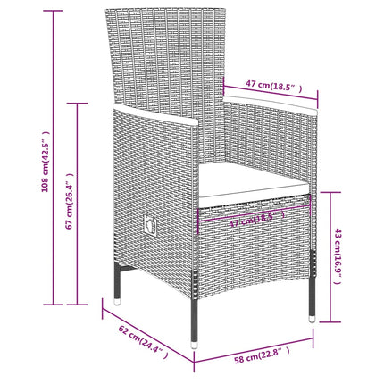 5 Piece Patio Dining Set with Cushions Black