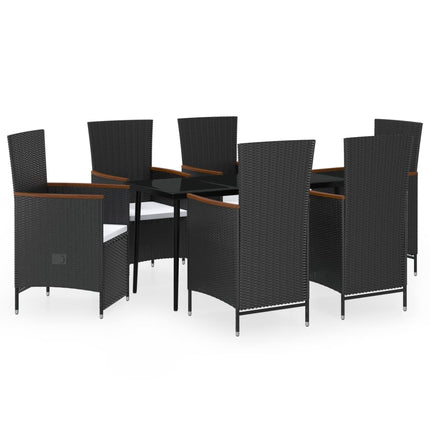7 Piece Patio Dining Set with Cushions Black