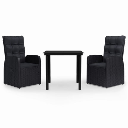 3 Piece Patio Dining Set with Cushions Black