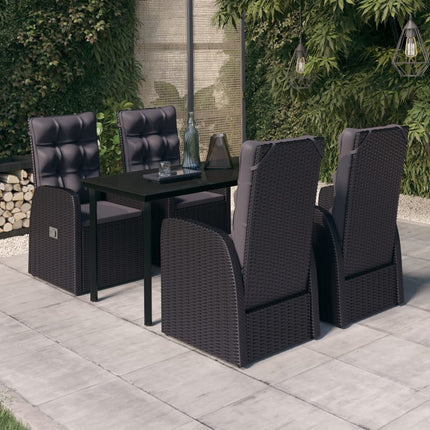 5 Piece Patio Dining Set with Cushions Black