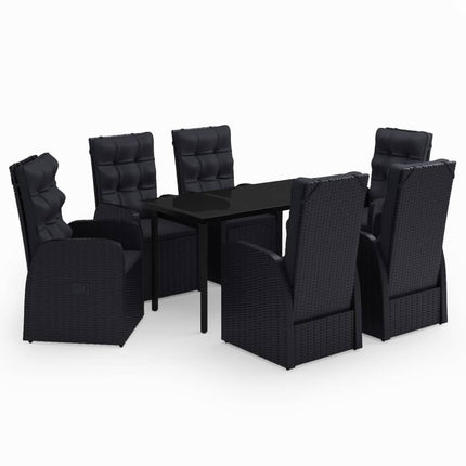 7 Piece Patio Dining Set with Cushions Black