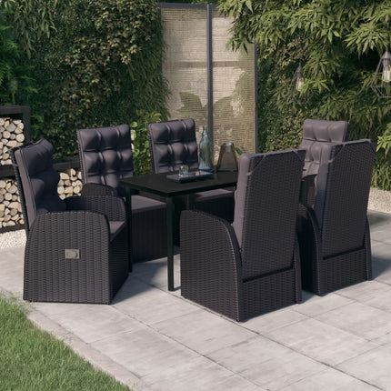 7 Piece Patio Dining Set with Cushions Black