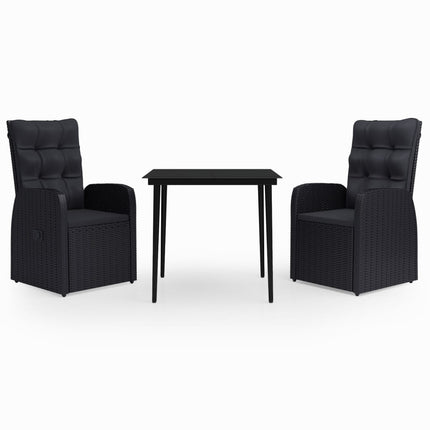 3 Piece Patio Dining Set with Cushions Black