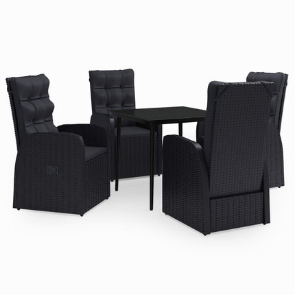5 Piece Patio Dining Set with Cushions Black